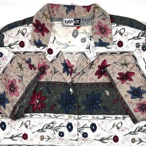 Vintage Womens‎ Krazy Kat Floral Print Short Sleeve Button Up Shirt Large 0467